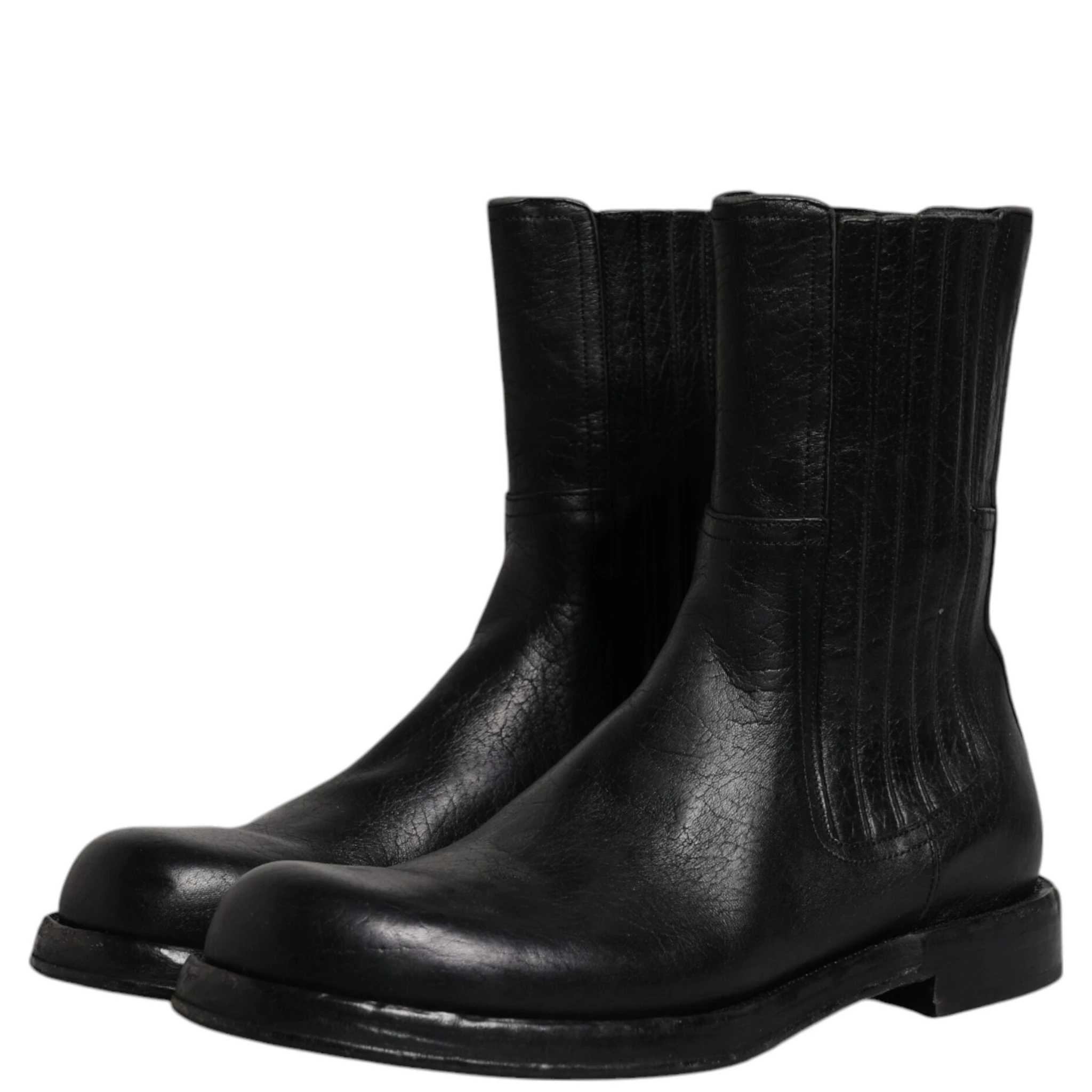Black Horse Leather Mid Calf Boots Shoes