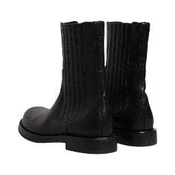 Black Horse Leather Mid Calf Boots Shoes