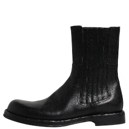 Black Horse Leather Mid Calf Boots Shoes