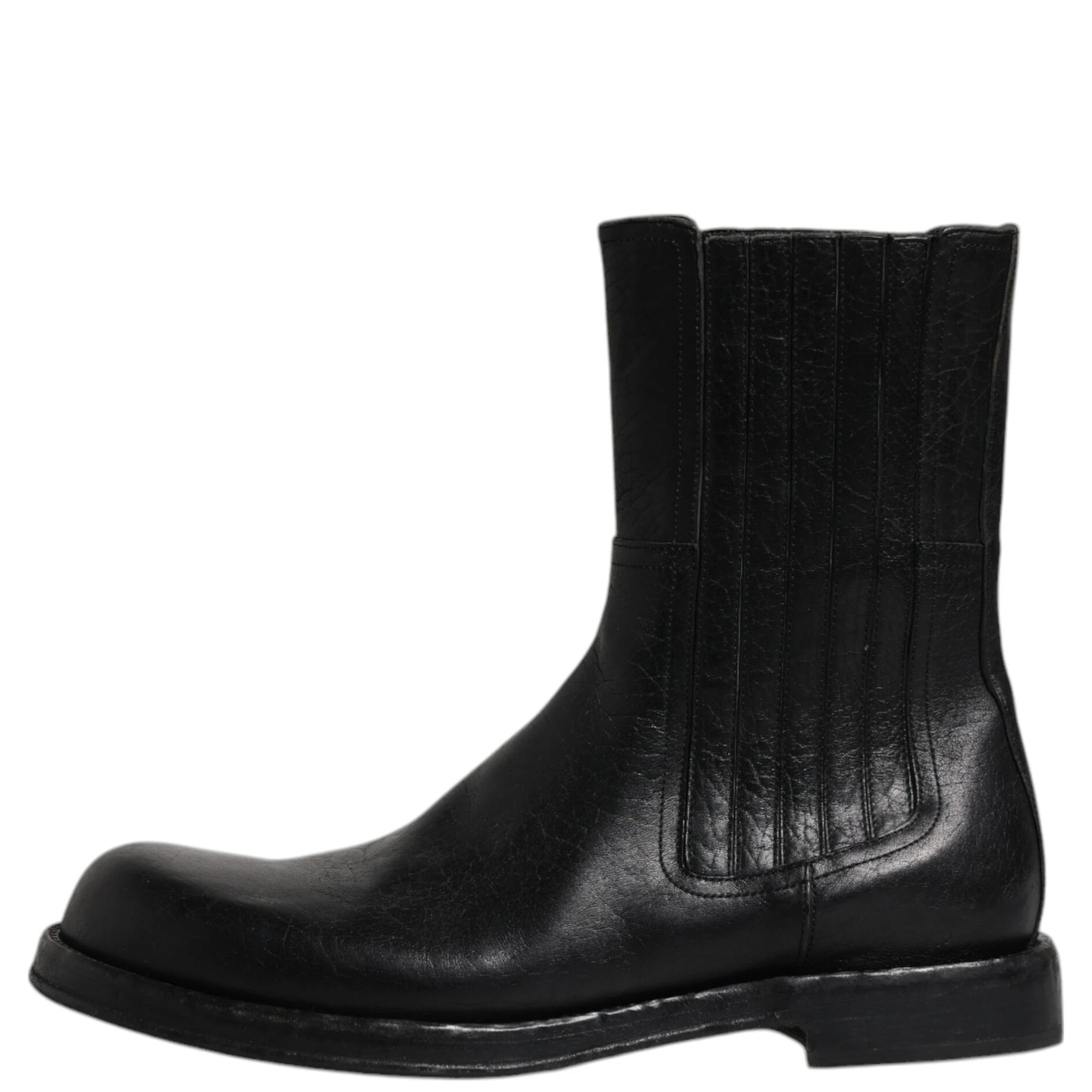 Black Horse Leather Mid Calf Boots Shoes