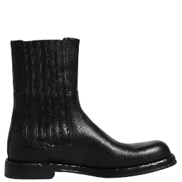 Black Horse Leather Mid Calf Boots Shoes