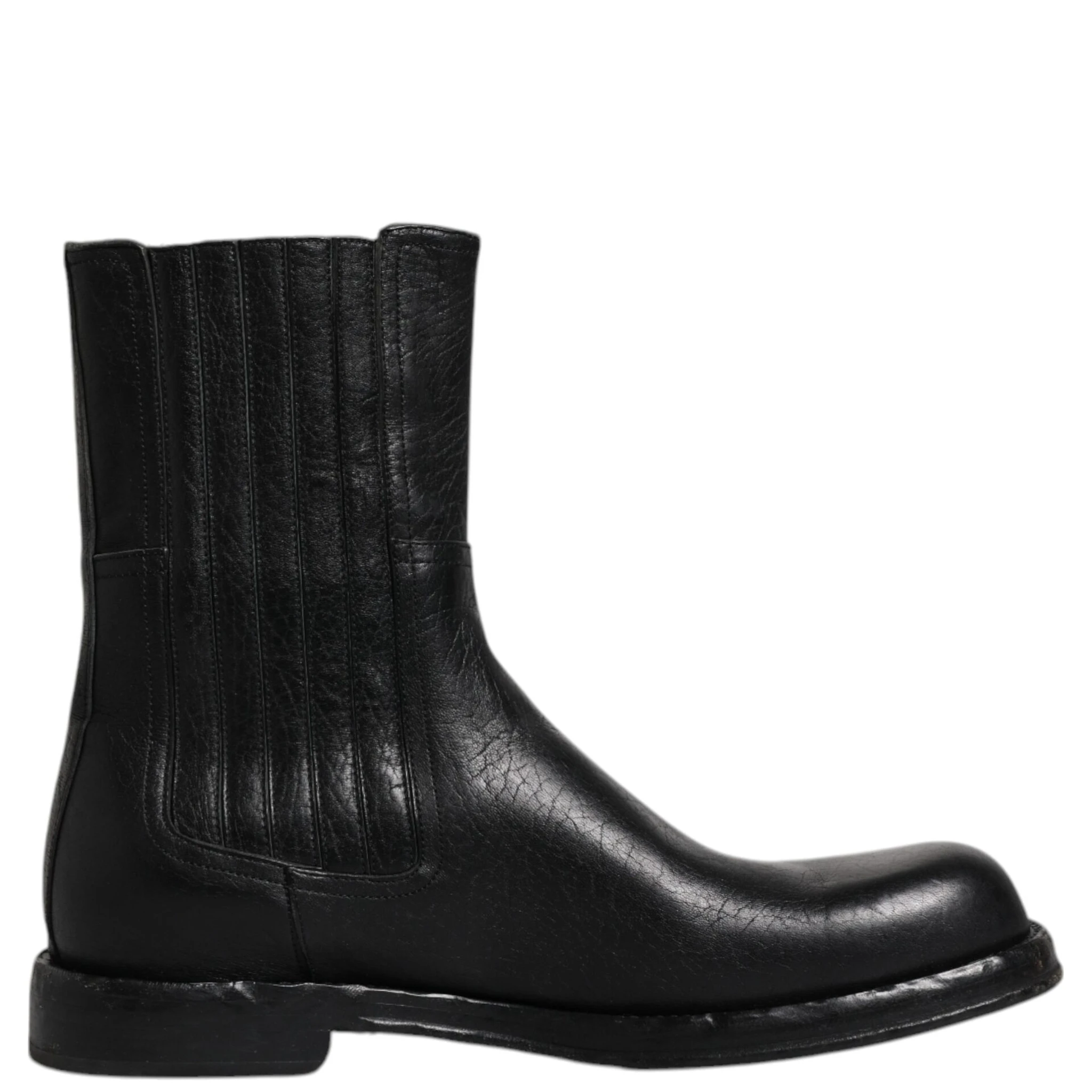 Black Horse Leather Mid Calf Boots Shoes