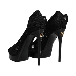 Black Stretch Taormina Lace Boots Shoes