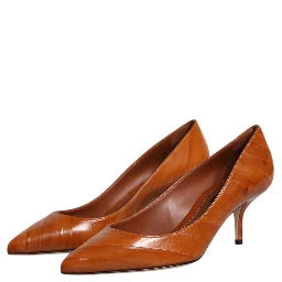 Brown Leather Kitten Heels Pumps Shoes