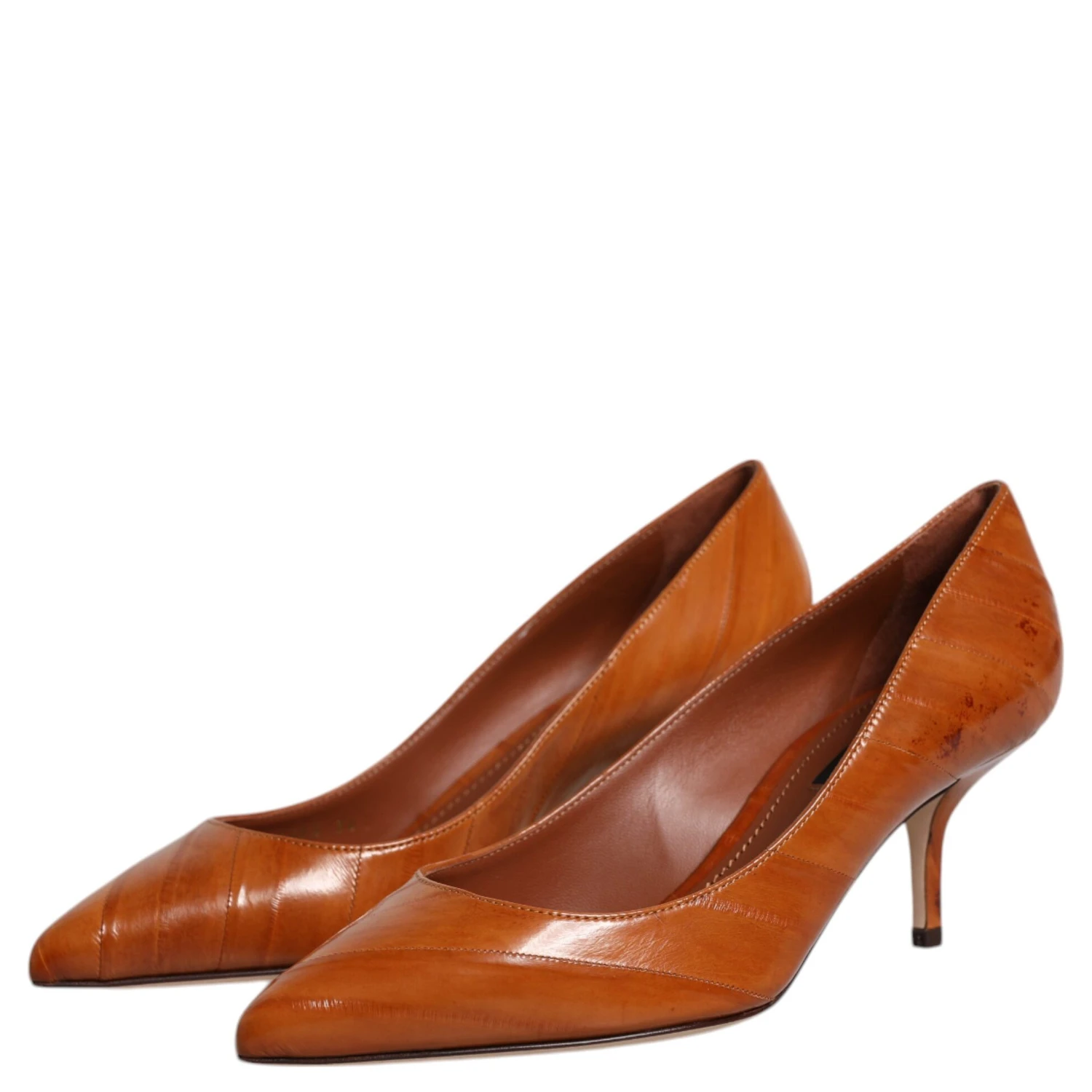 Brown Leather Kitten Heels Pumps Shoes