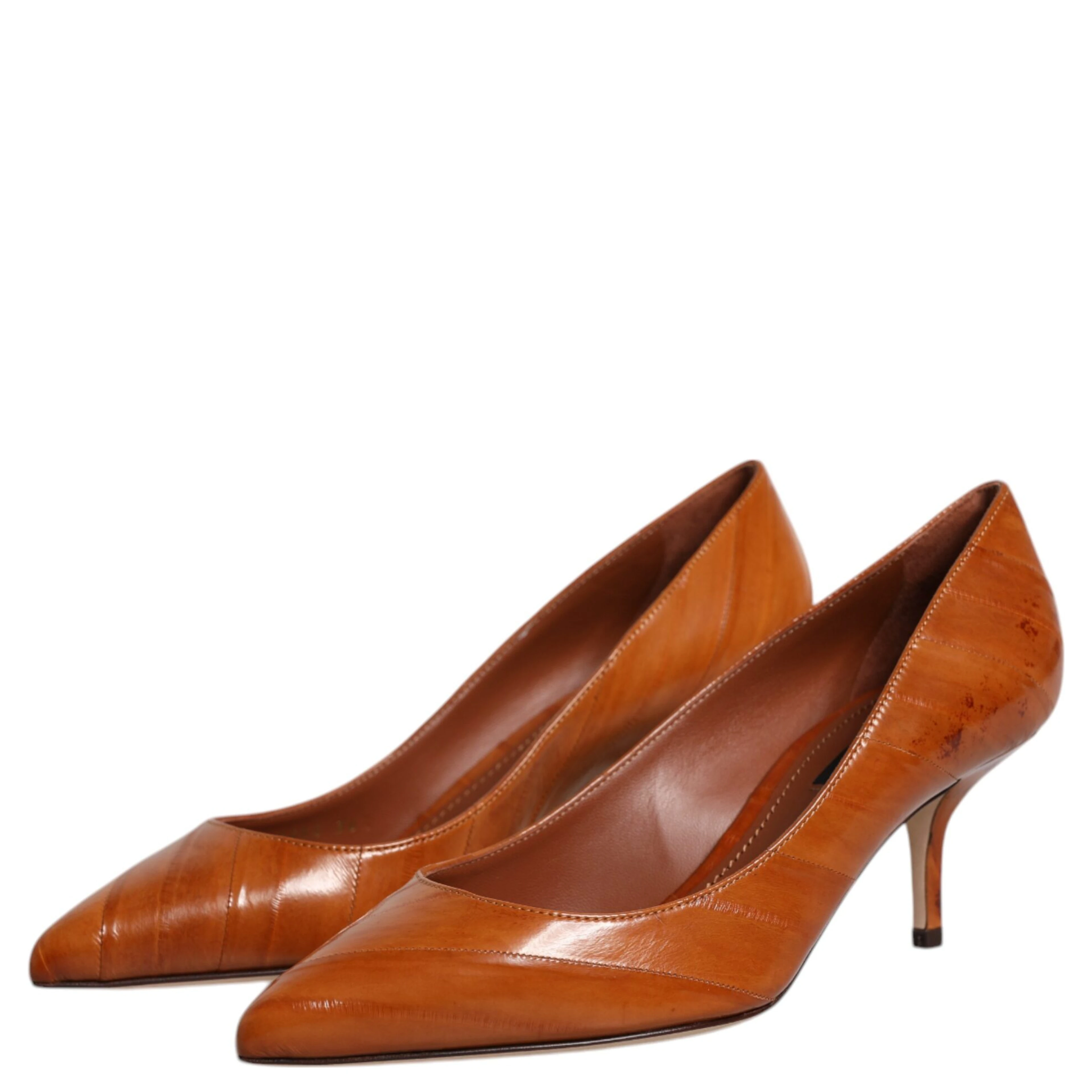 Brown Leather Kitten Heels Pumps Shoes