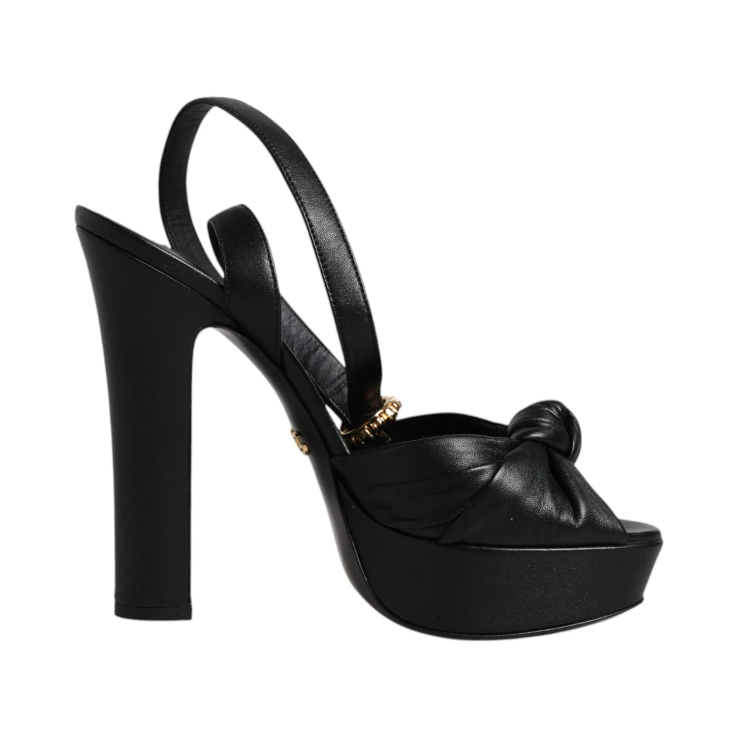 Black Leather Platform Heels Sandals Shoes