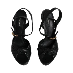 Black Leather Platform Heels Sandals Shoes