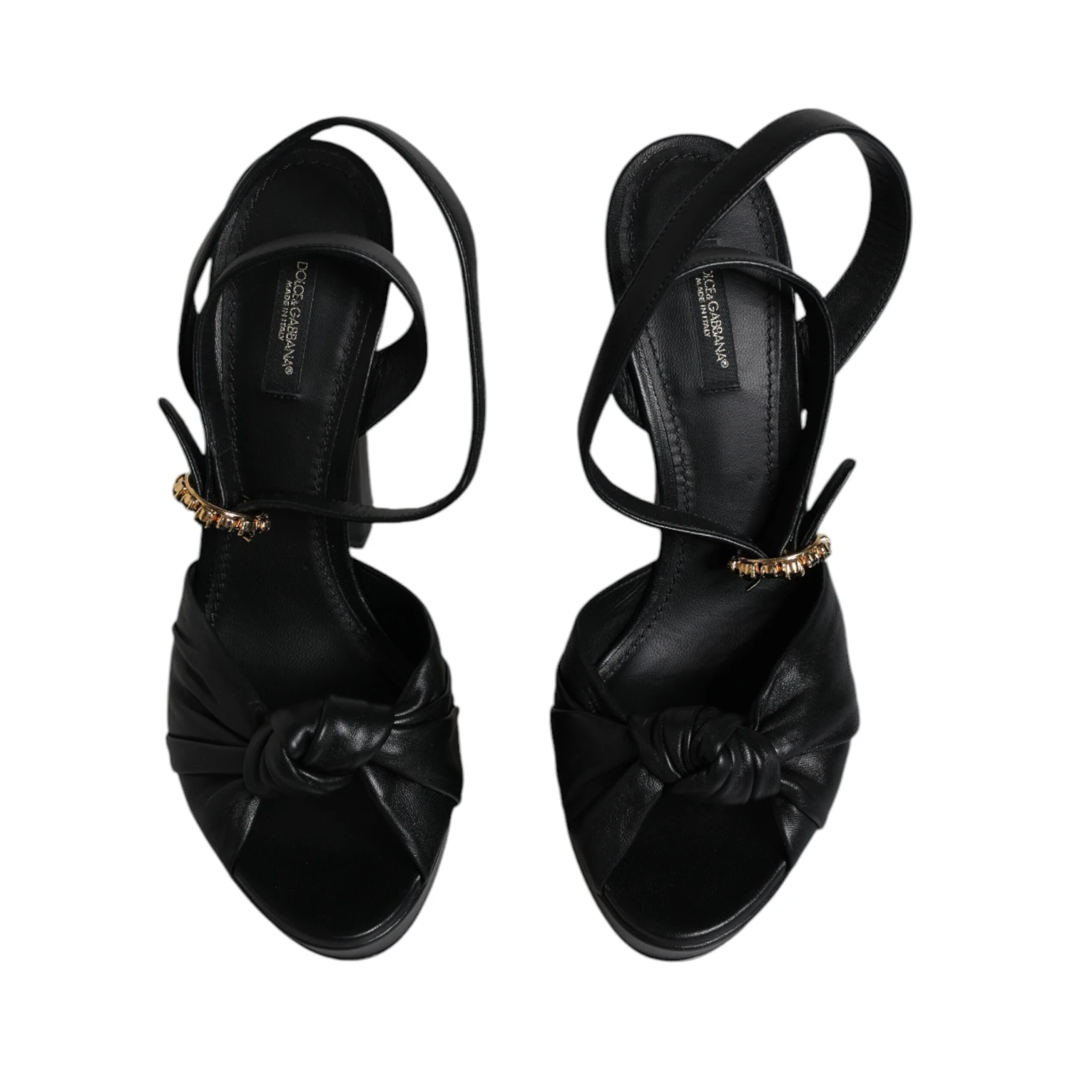 Black Leather Platform Heels Sandals Shoes