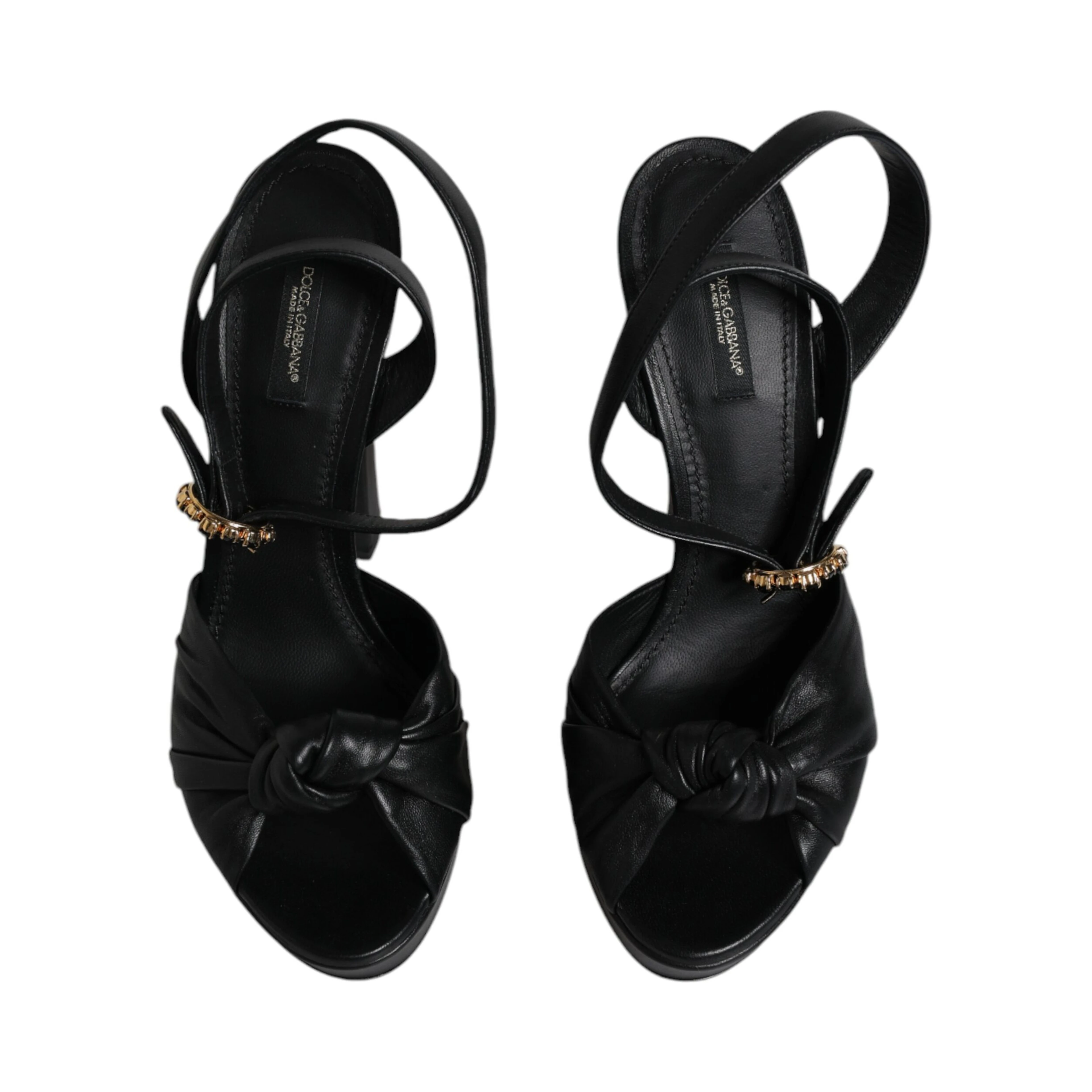 Black Leather Platform Heels Sandals Shoes
