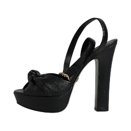 Black Leather Platform Heels Sandals Shoes