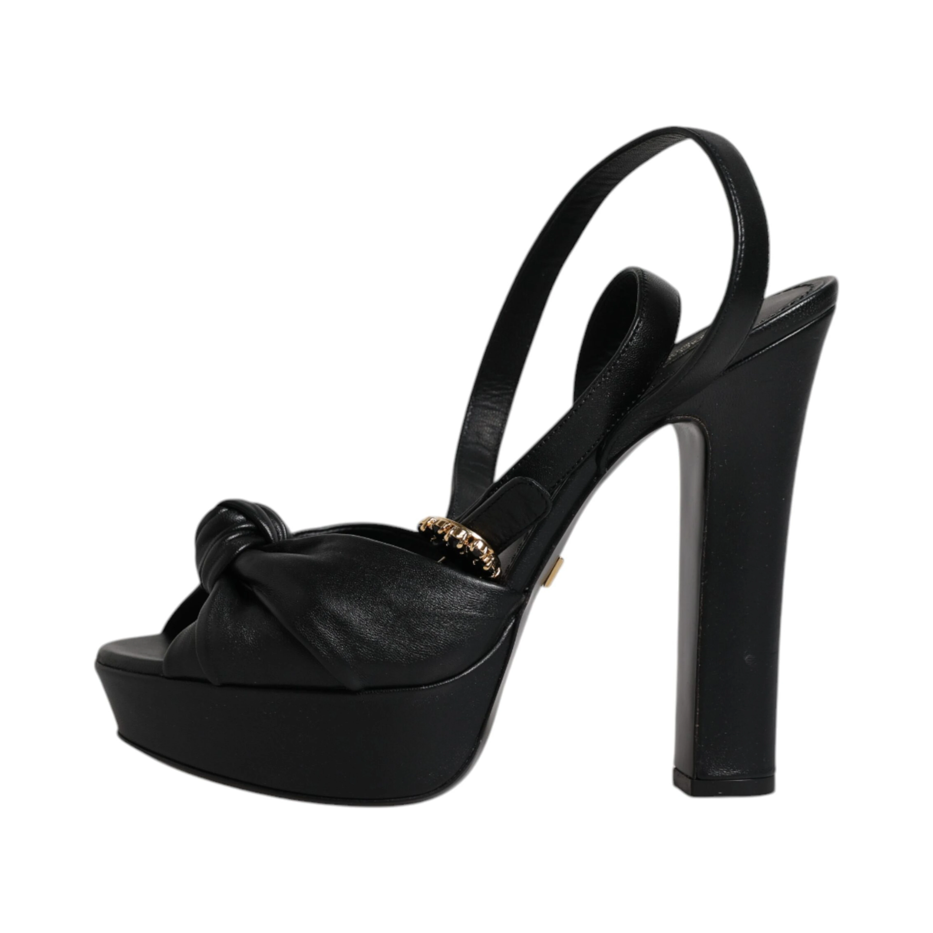 Black Leather Platform Heels Sandals Shoes