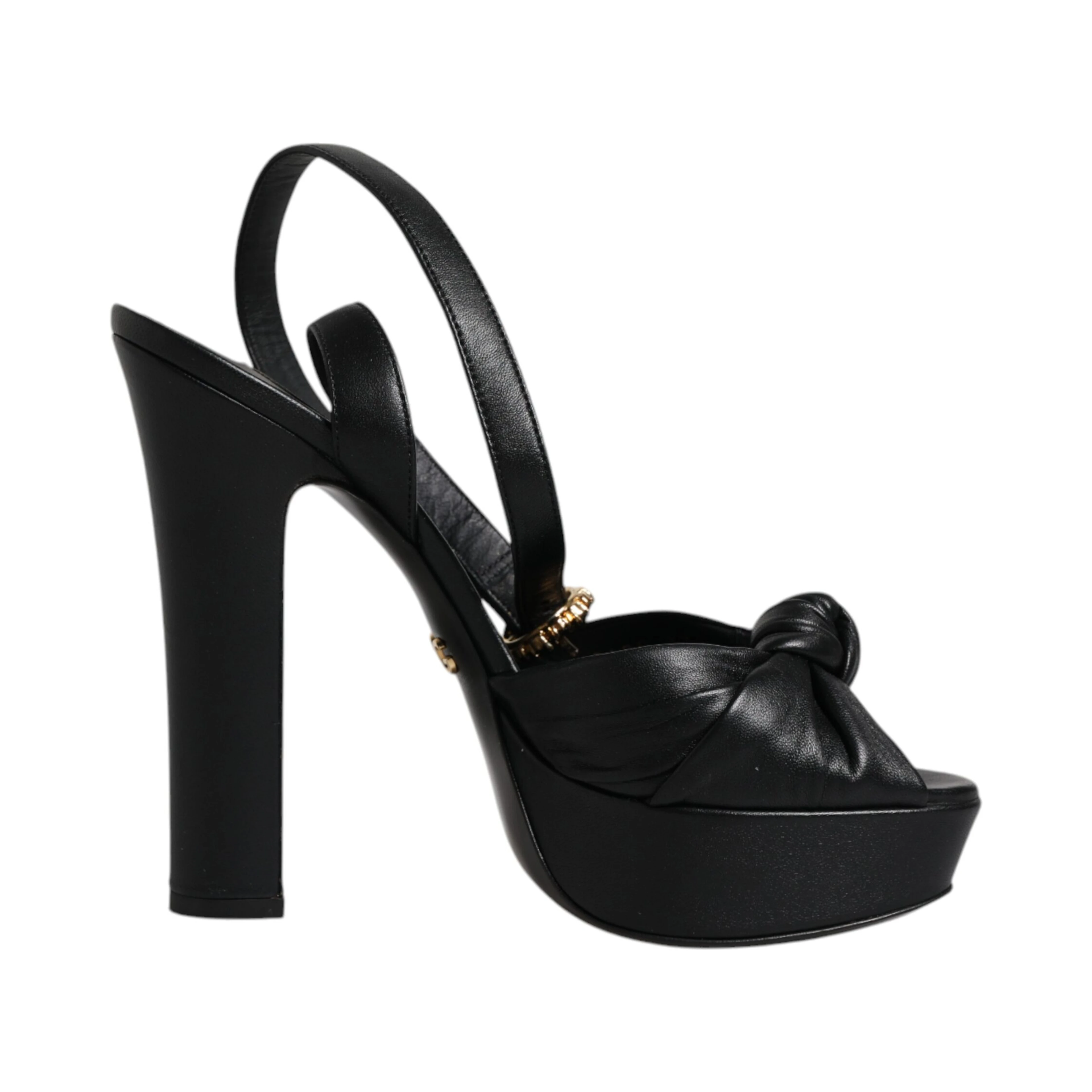 Black Leather Platform Heels Sandals Shoes