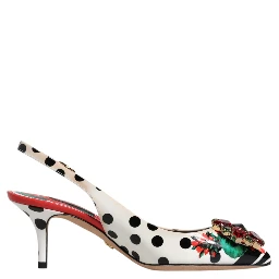 Multicolor Leather Crystal Heels Slingback Shoes
