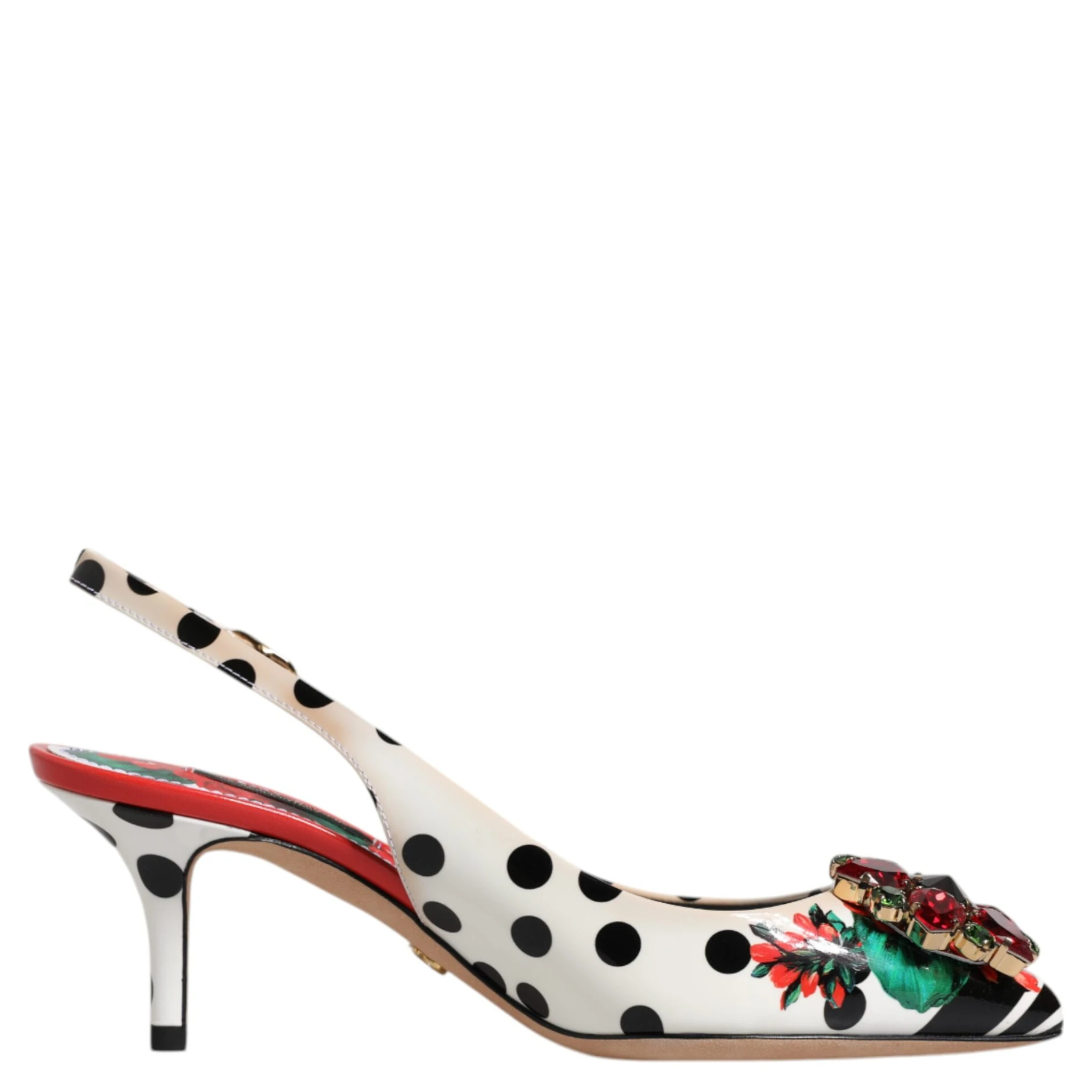 Multicolor Leather Crystal Heels Slingback Shoes