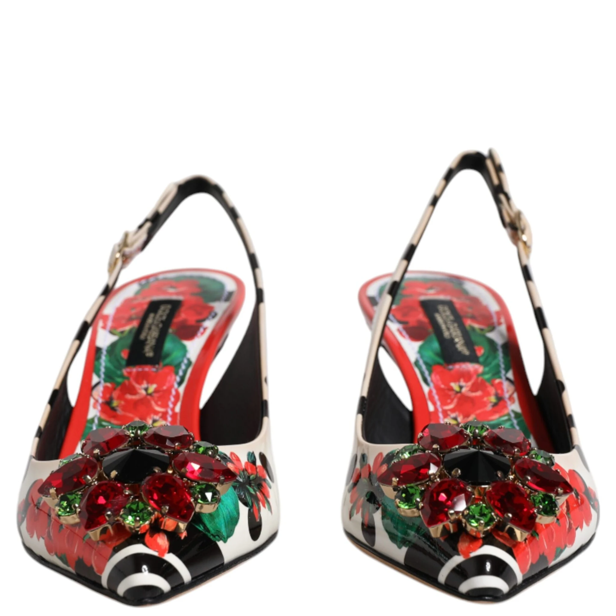 Multicolor Leather Crystal Heels Slingback Shoes