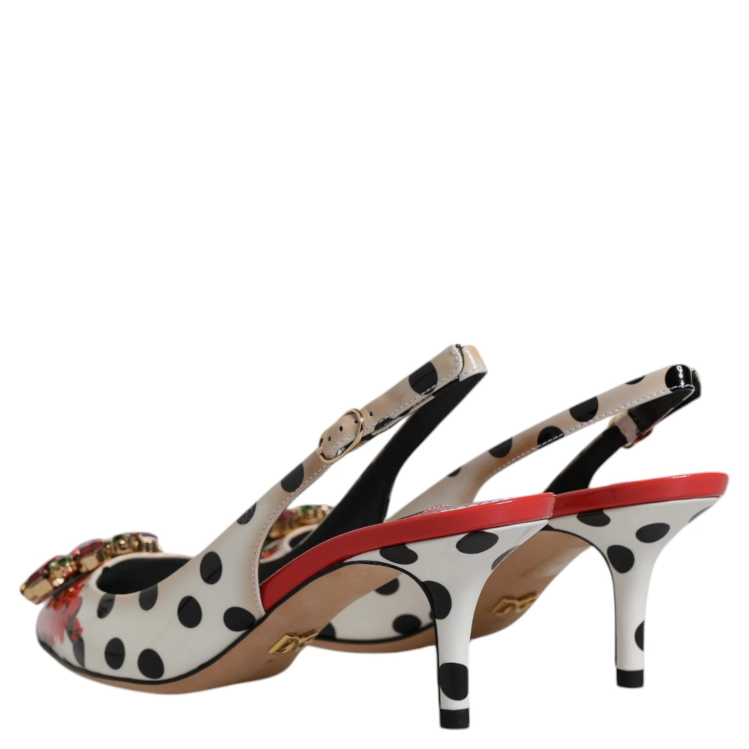 Multicolor Leather Crystal Heels Slingback Shoes
