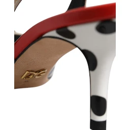 Multicolor Leather Crystal Heels Slingback Shoes