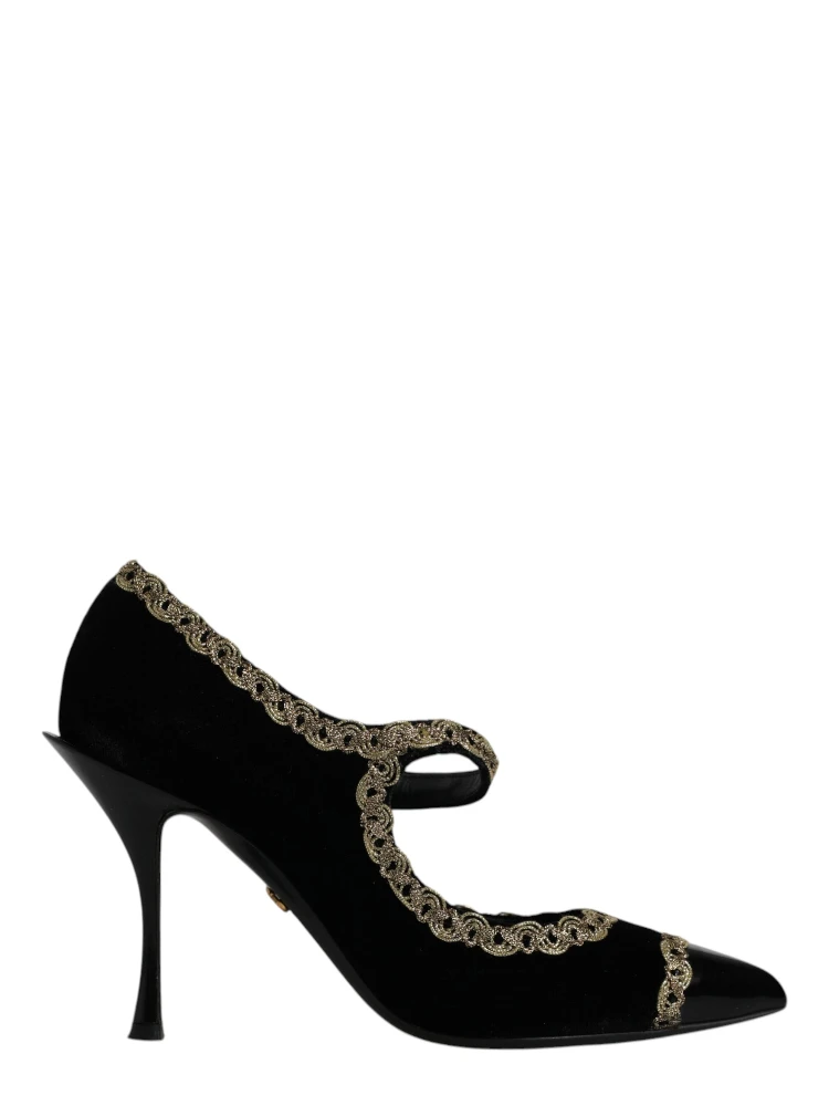Black Velvet Gold Mary Janes Pumps Shoes