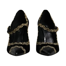 Black Velvet Gold Mary Janes Pumps Shoes