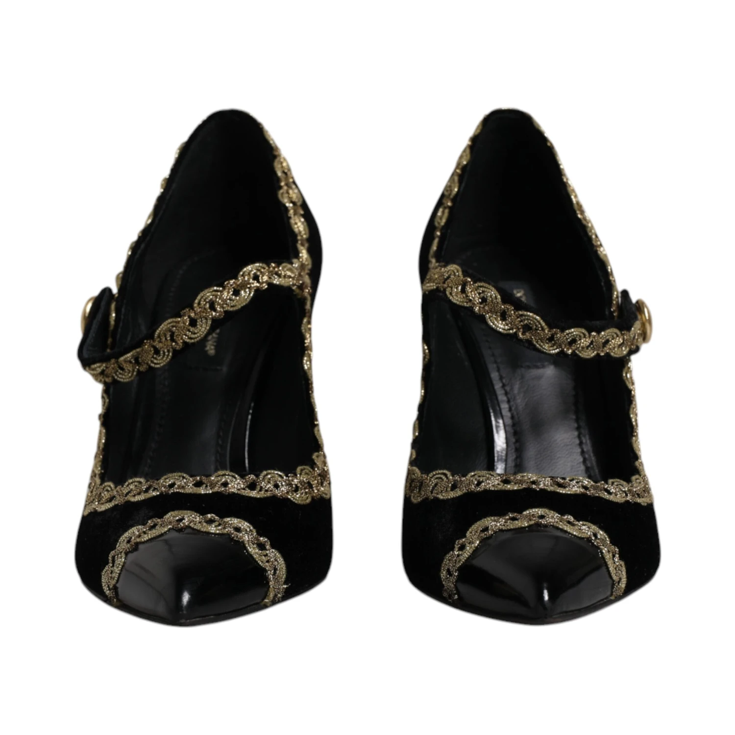 Black Velvet Gold Mary Janes Pumps Shoes
