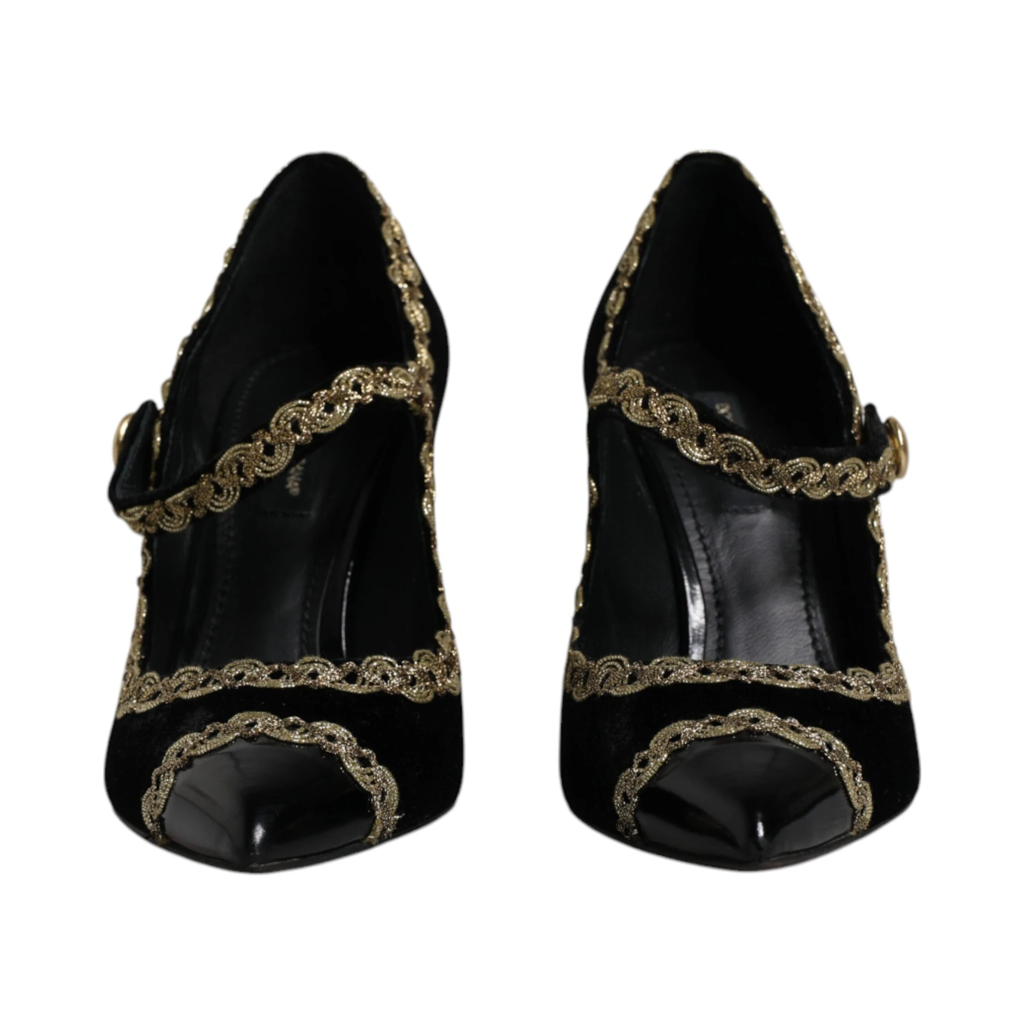 Black Velvet Gold Mary Janes Pumps Shoes