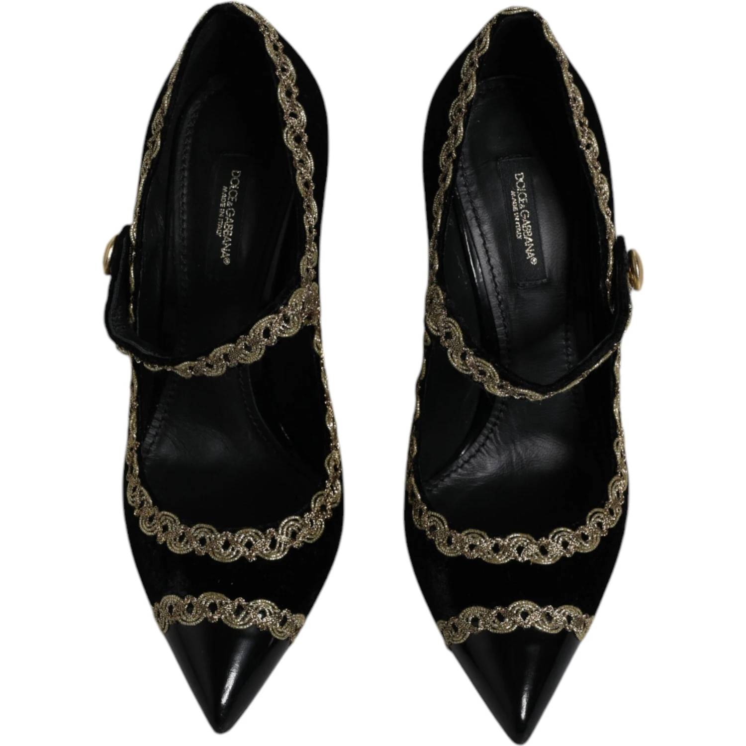 Black Velvet Gold Mary Janes Pumps Shoes