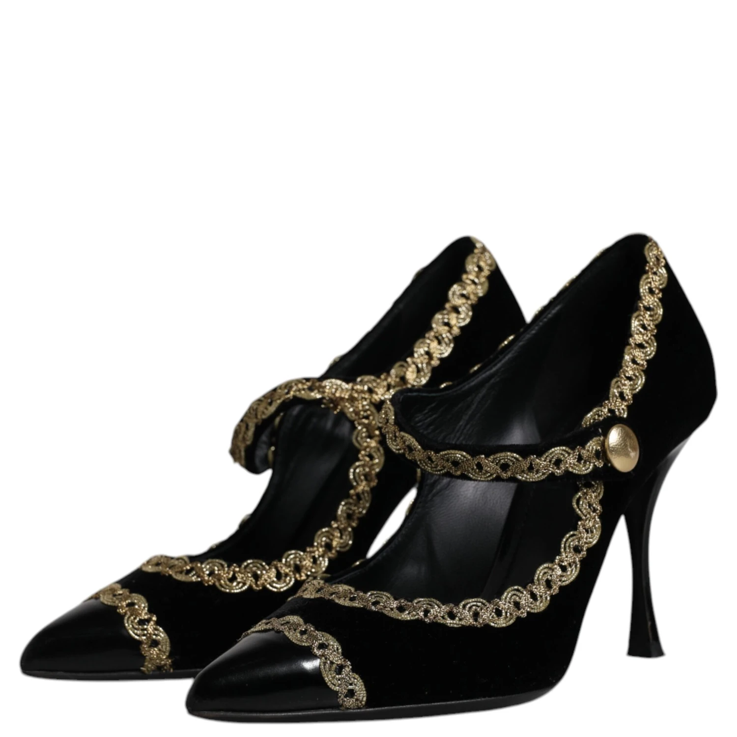 Black Velvet Gold Mary Janes Pumps Shoes