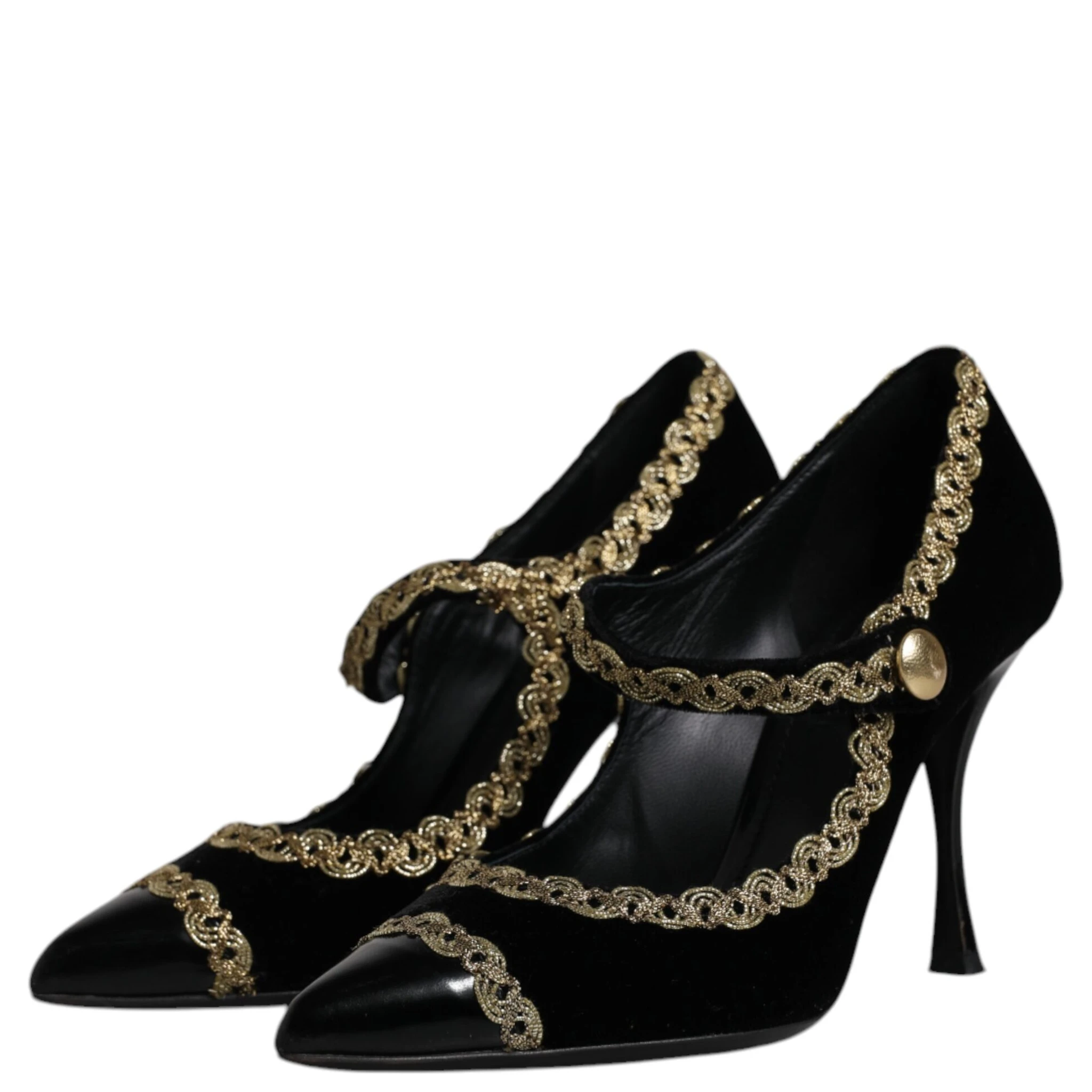 Black Velvet Gold Mary Janes Pumps Shoes