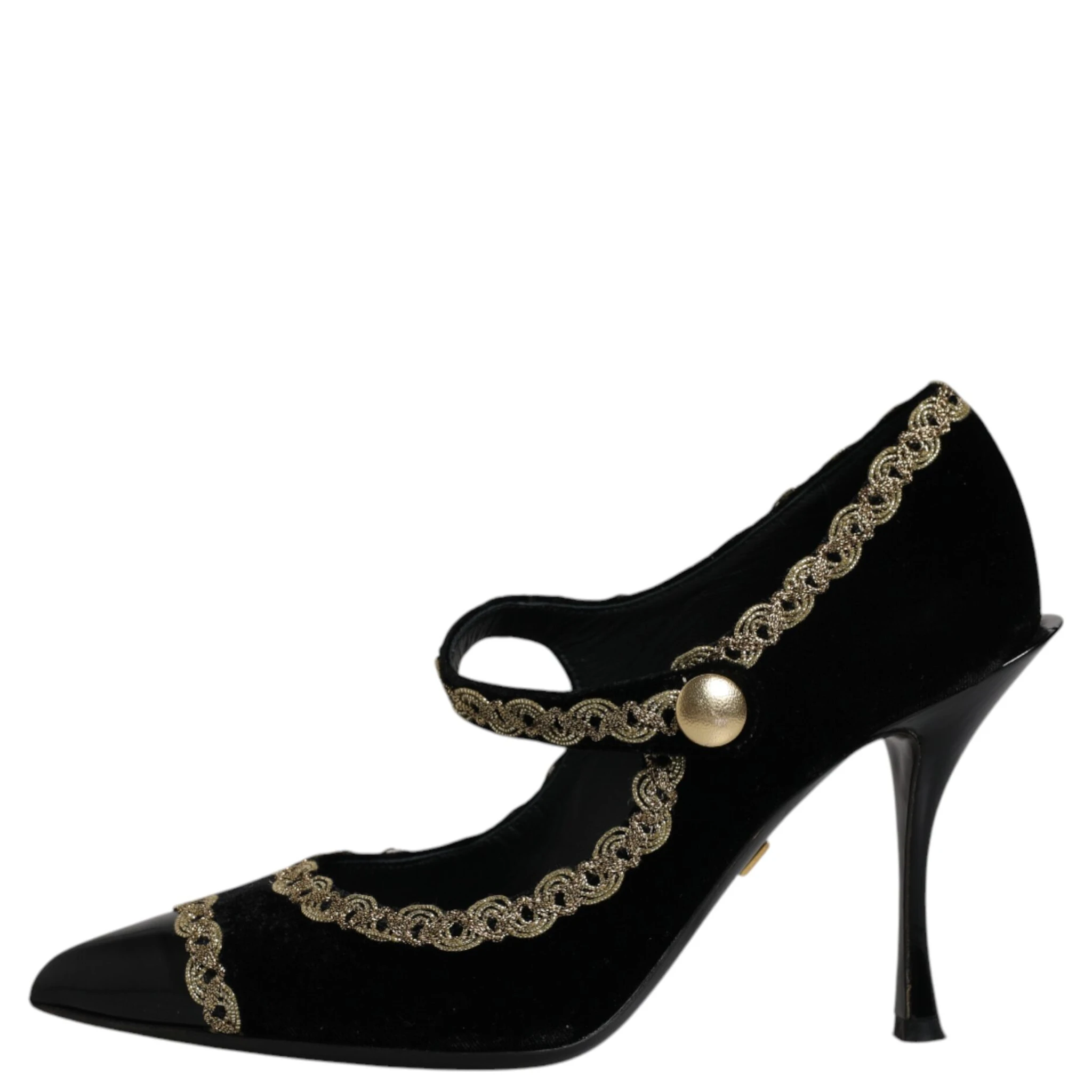 Black Velvet Gold Mary Janes Pumps Shoes