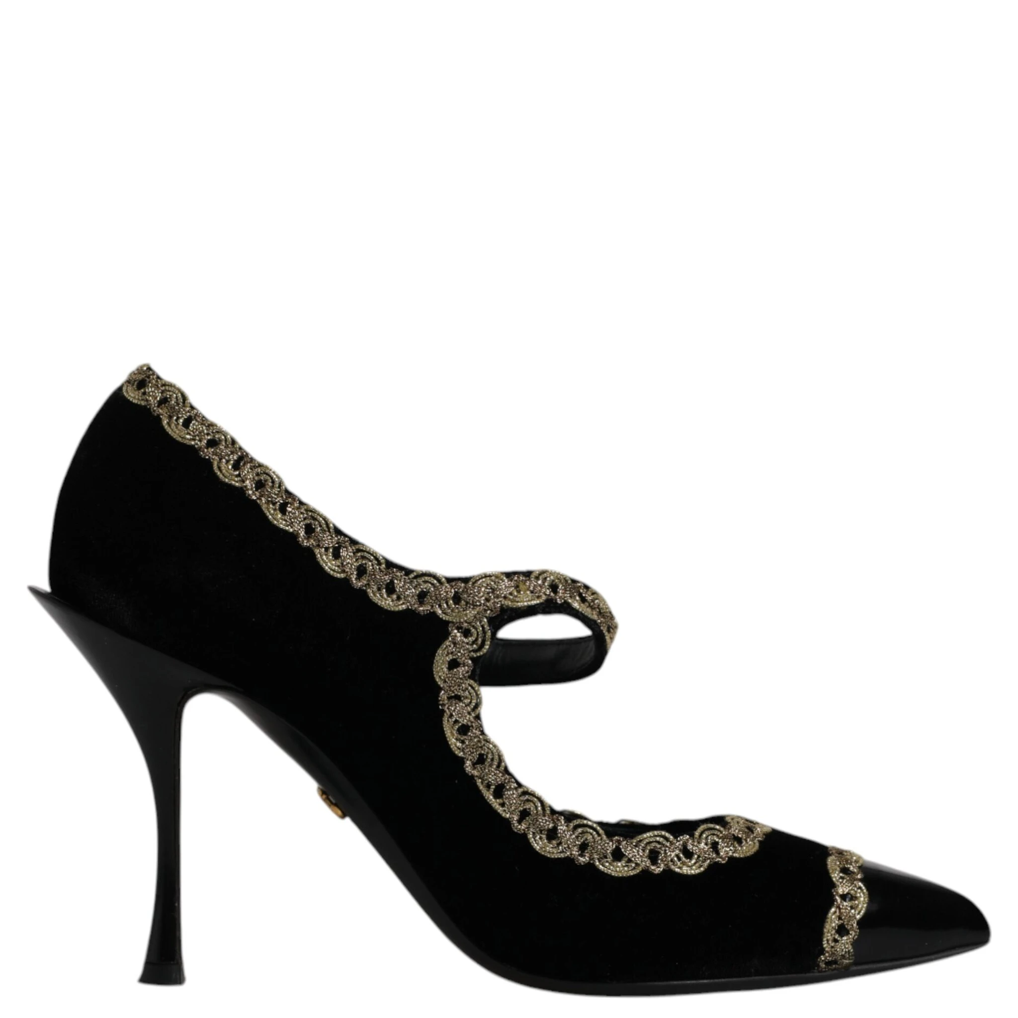 Black Velvet Gold Mary Janes Pumps Shoes