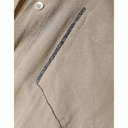 Beige Silk Blend Collared Button Down Top