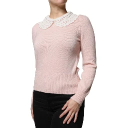 Pink Cashmere Collar Knitted Long Sleeves Top