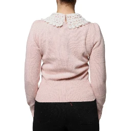 Pink Cashmere Collar Knitted Long Sleeves Top
