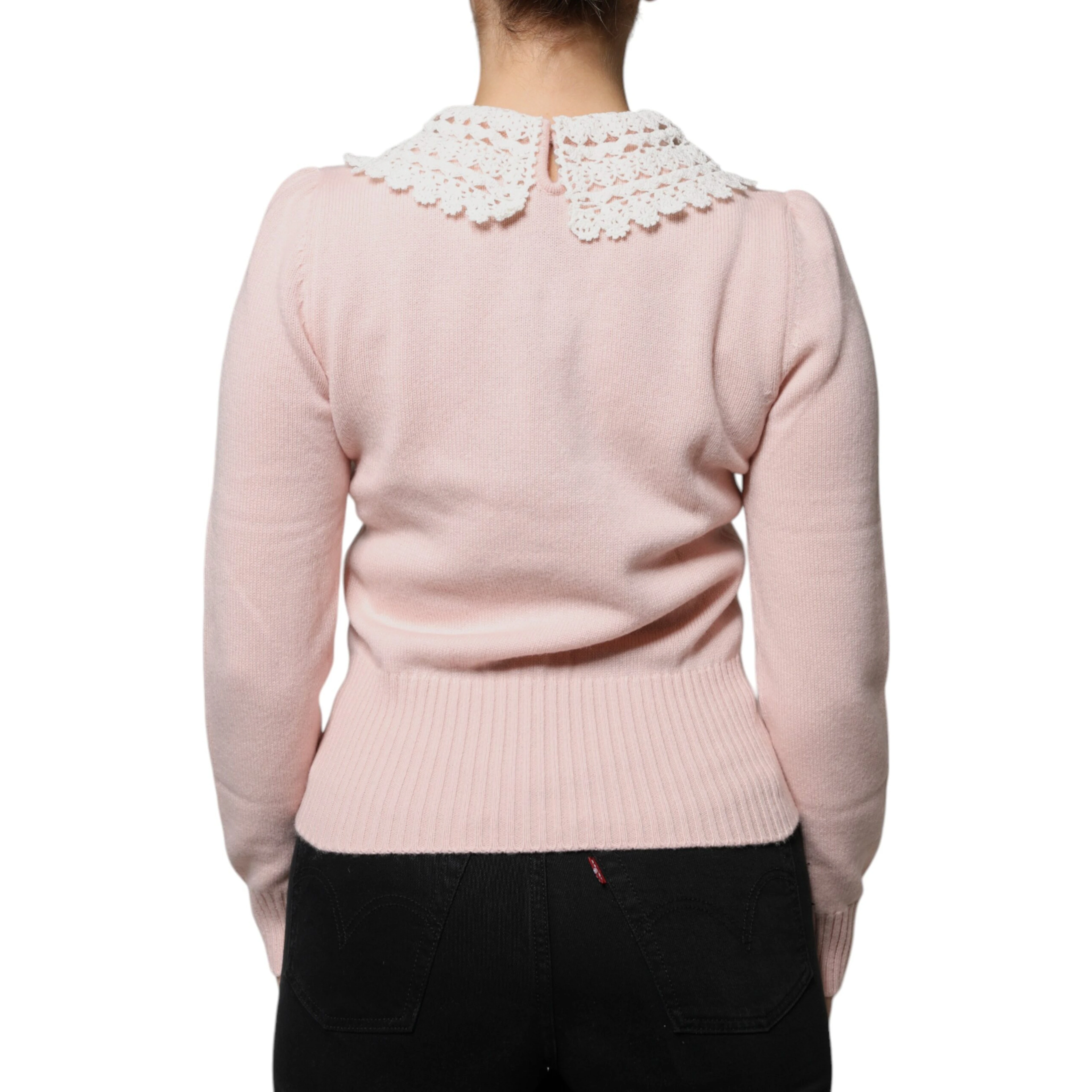 Pink Cashmere Collar Knitted Long Sleeves Top