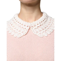 Pink Cashmere Collar Knitted Long Sleeves Top