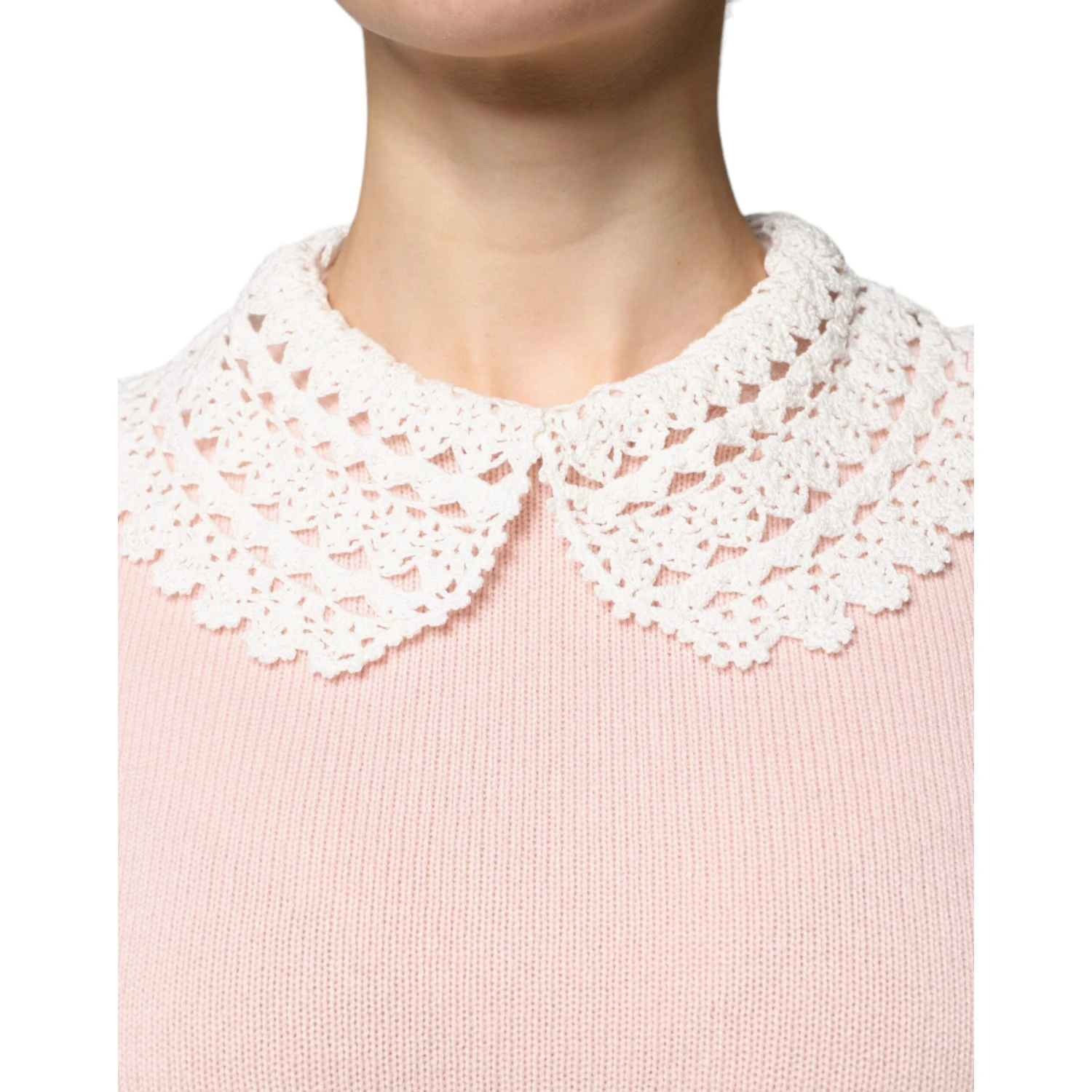 Pink Cashmere Collar Knitted Long Sleeves Top