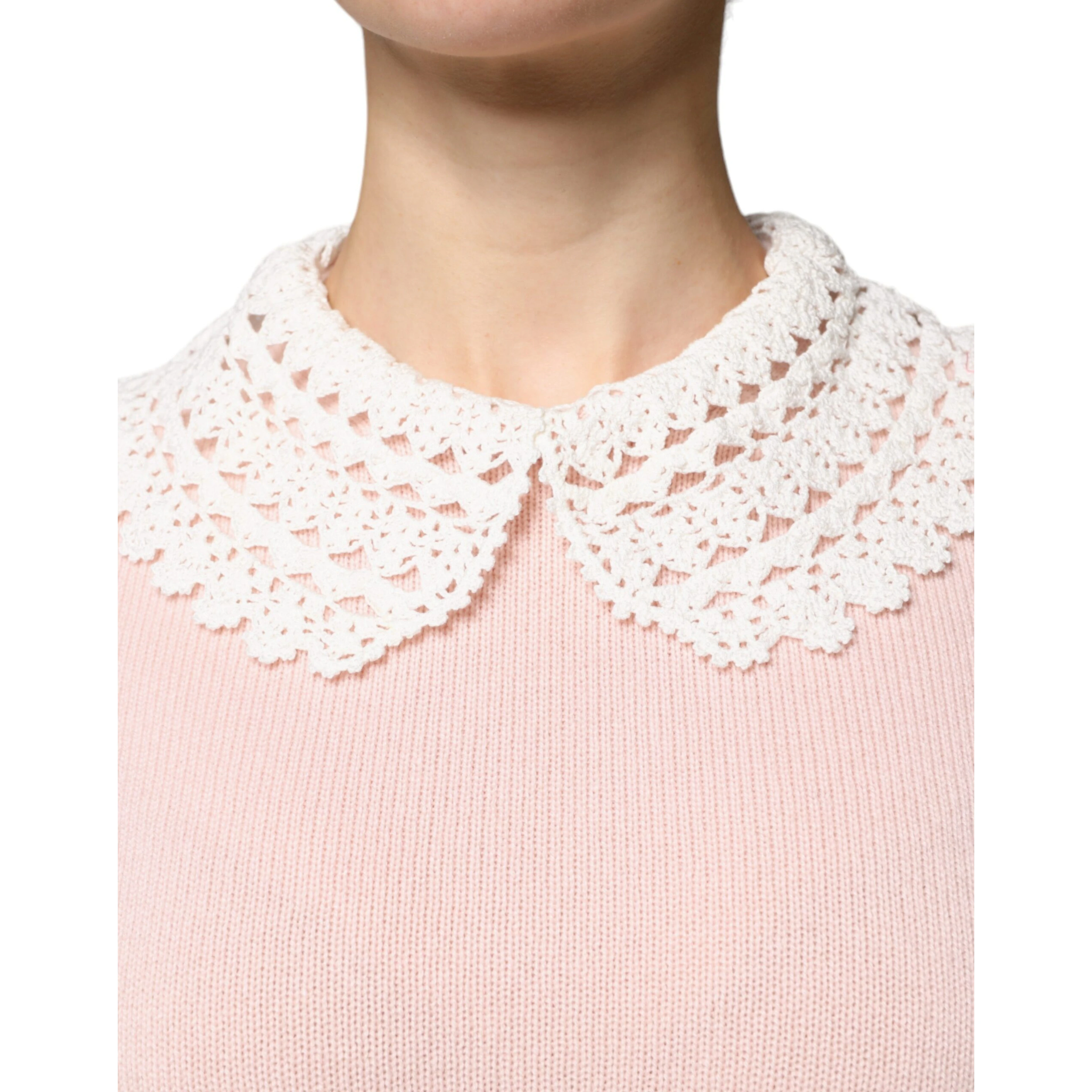 Pink Cashmere Collar Knitted Long Sleeves Top