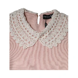 Pink Cashmere Collar Knitted Long Sleeves Top