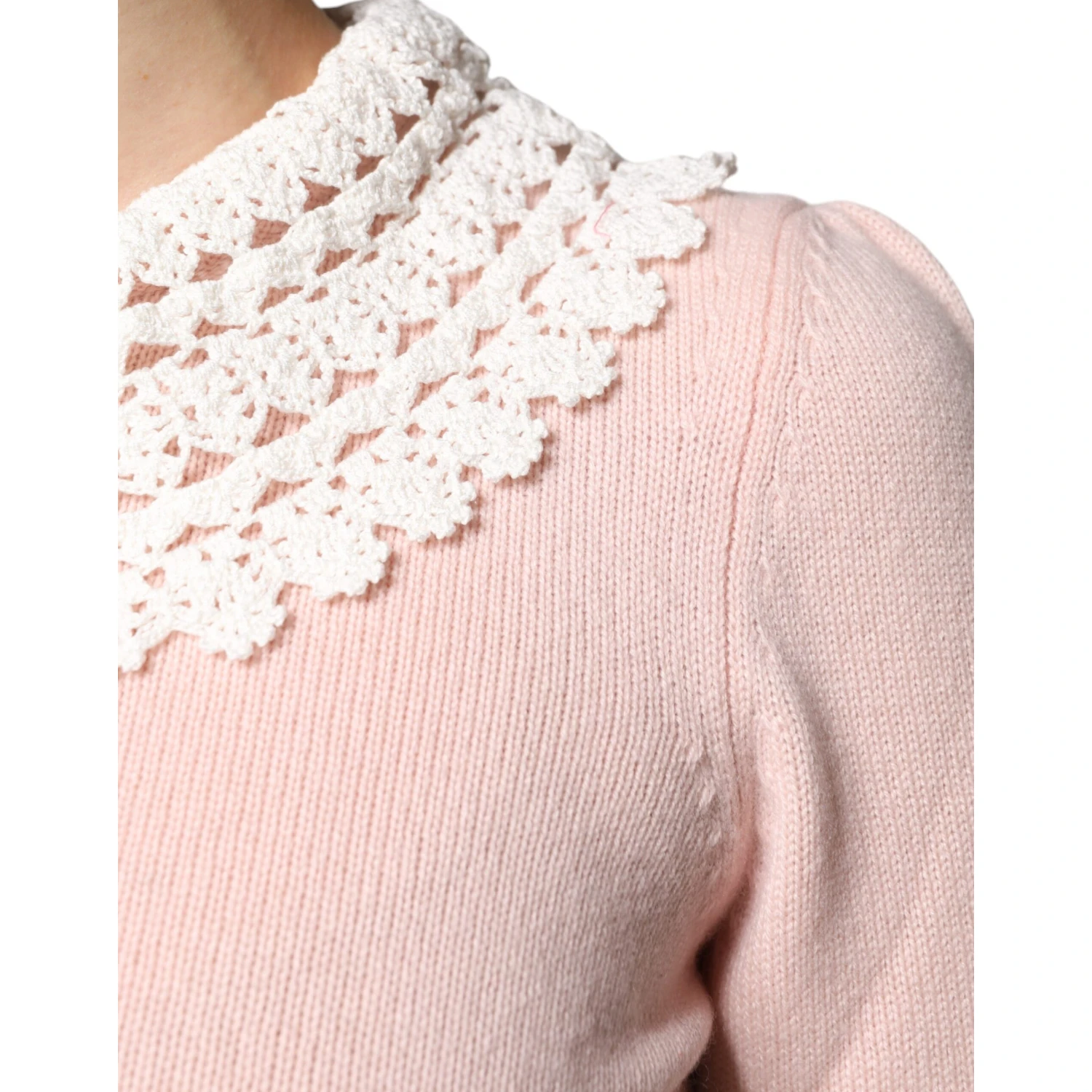 Pink Cashmere Collar Knitted Long Sleeves Top