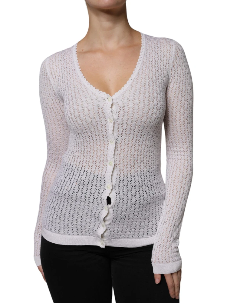 White Silk Button Down Cardigan Sweater alternative