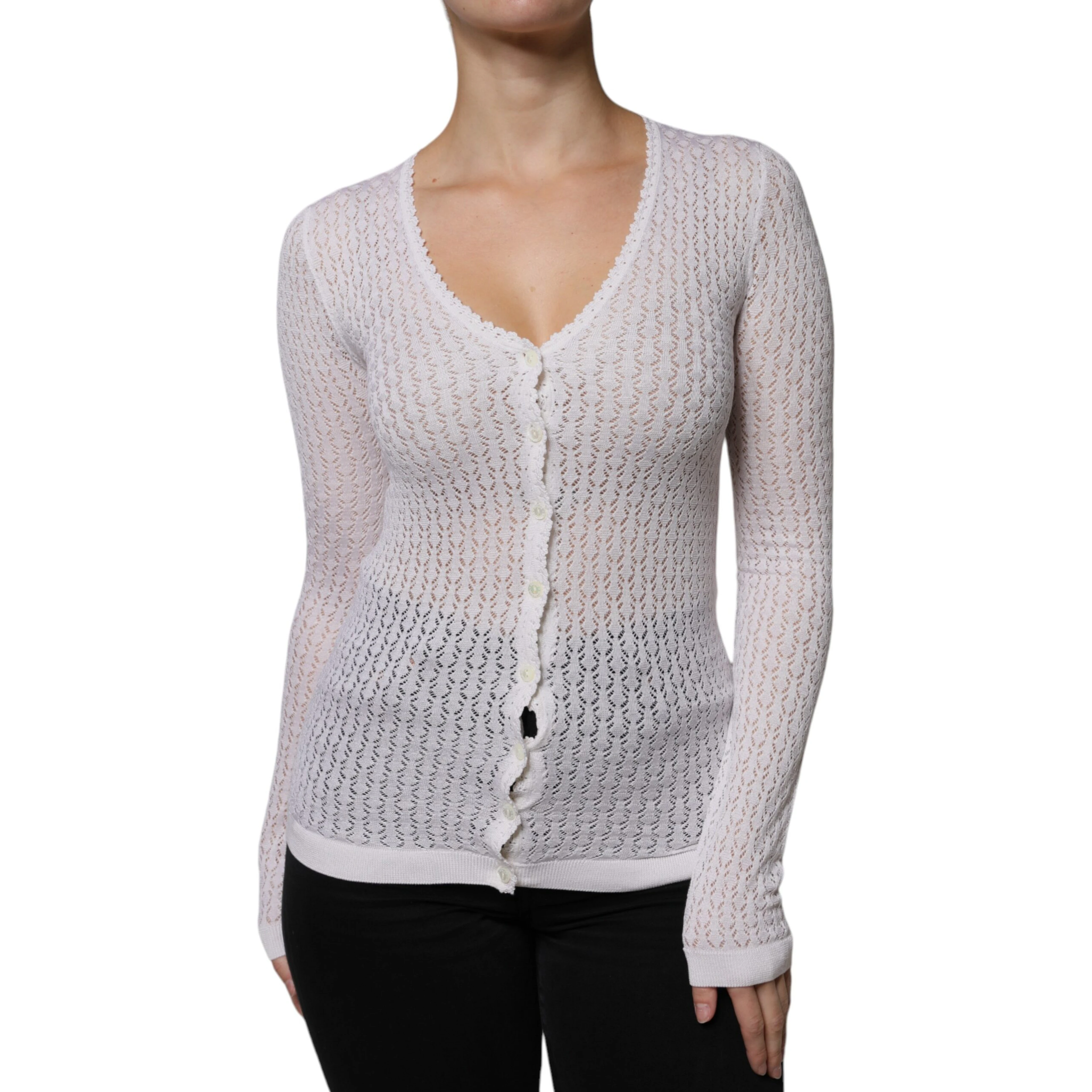 White Silk Button Down Cardigan Sweater