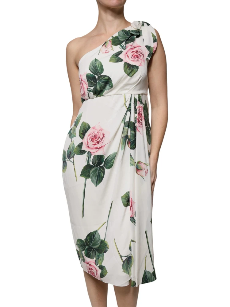 White Floral Silk One Shoulder Midi Dress alternative