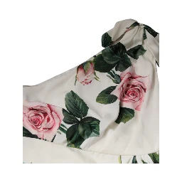 White Floral Silk One Shoulder Midi Dress