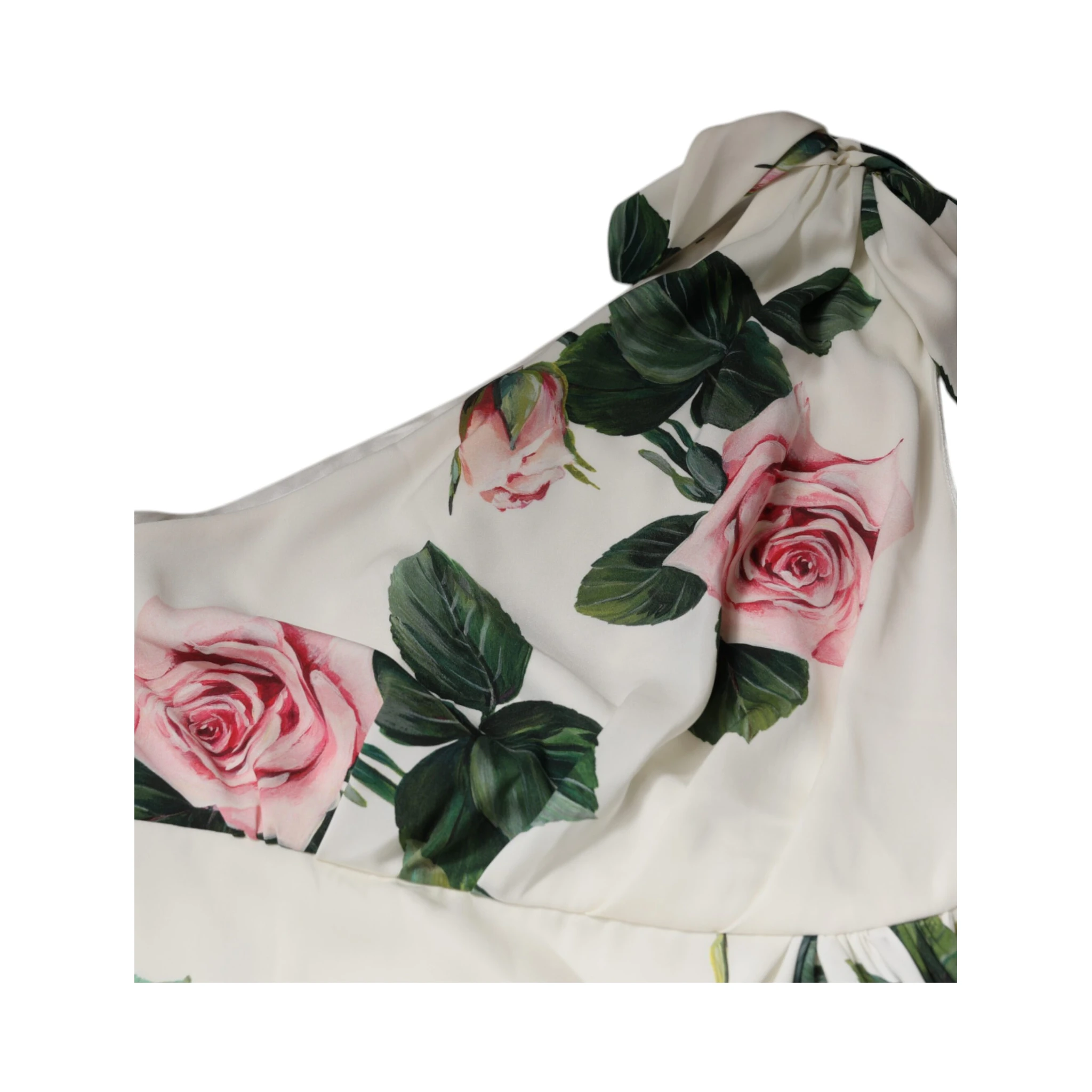 White Floral Silk One Shoulder Midi Dress