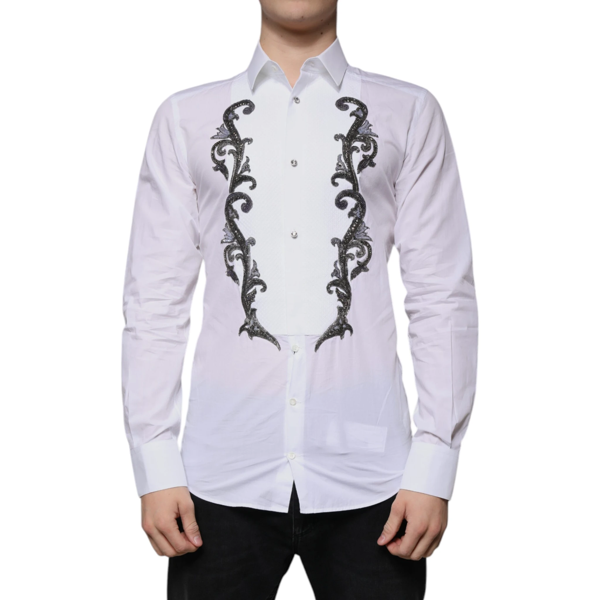 White Slim Fit Baroque GOLD Men Dress Shirt