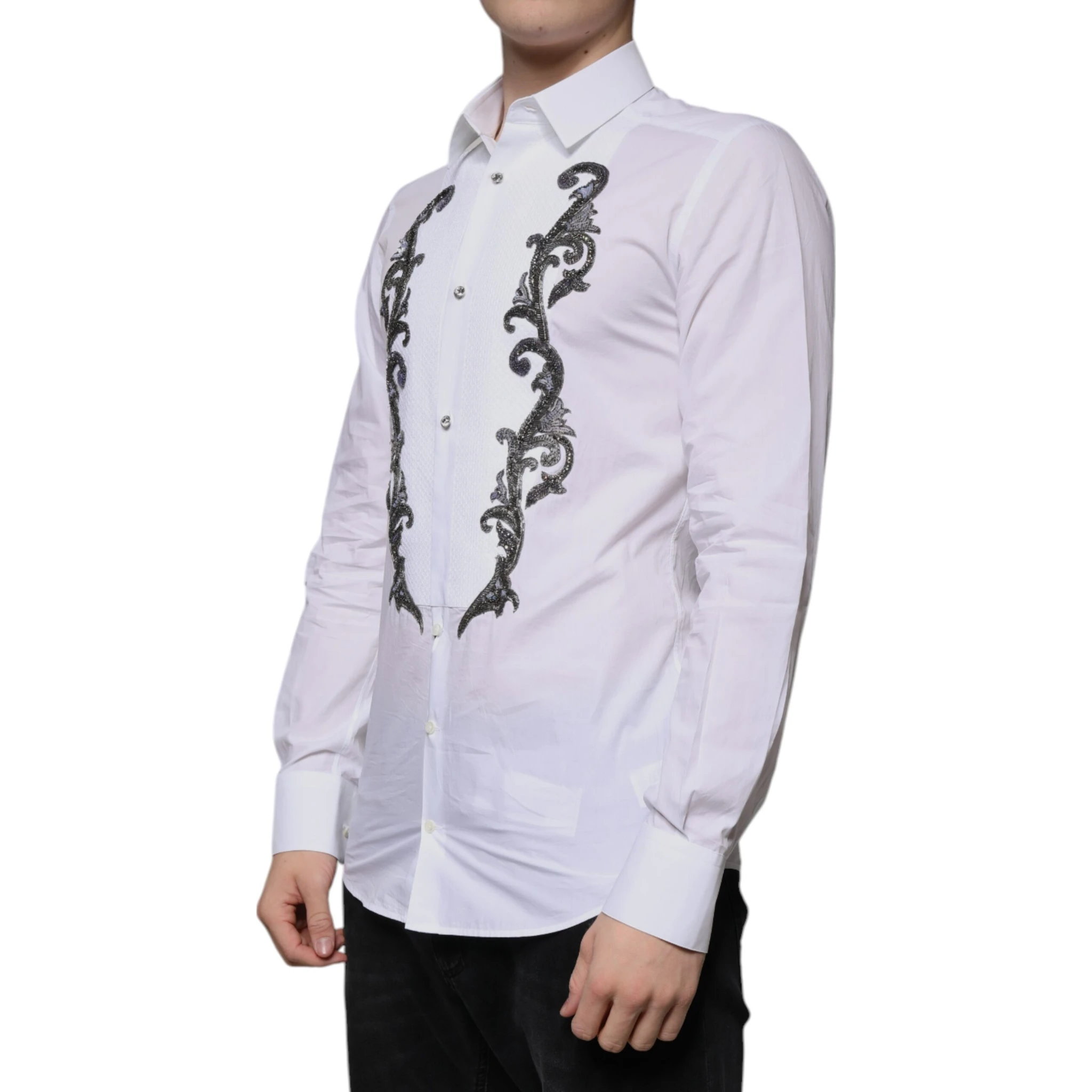 White Slim Fit Baroque GOLD Men Dress Shirt