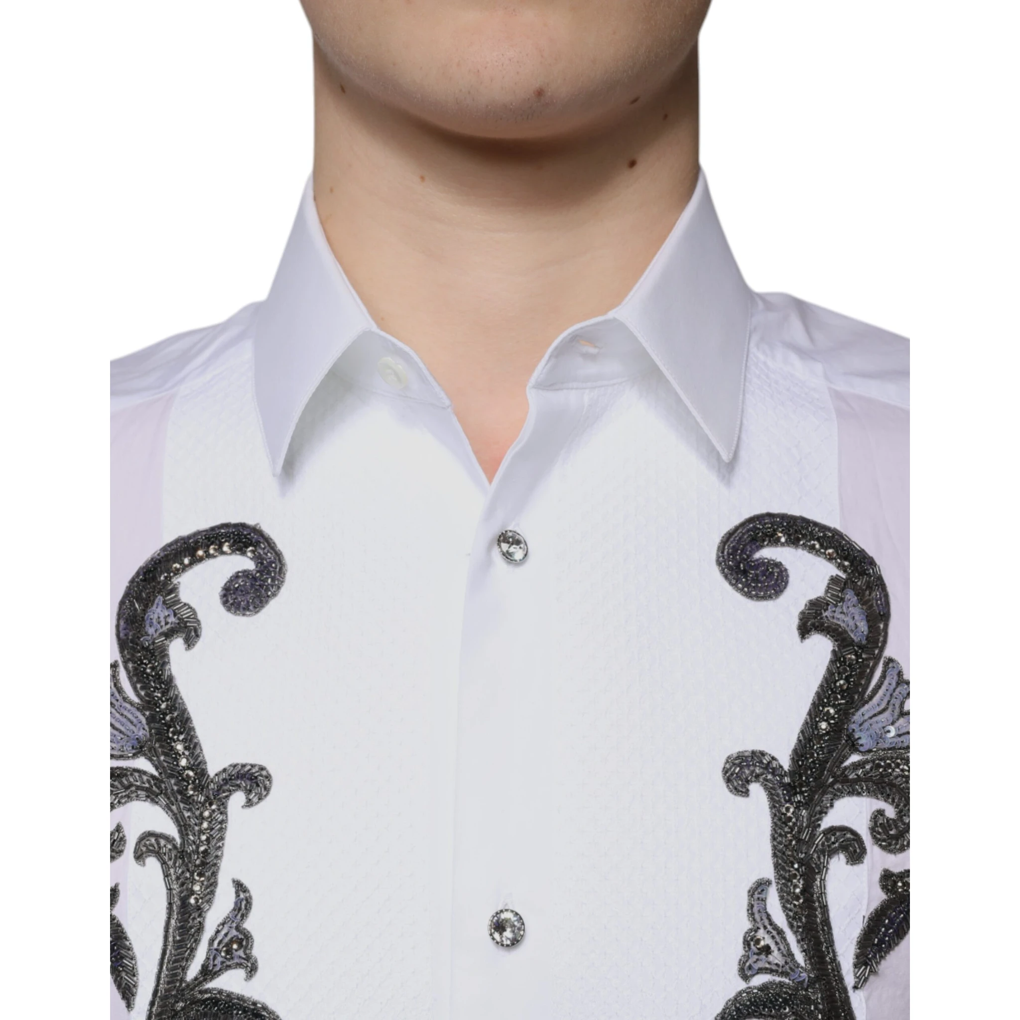 White Slim Fit Baroque GOLD Men Dress Shirt