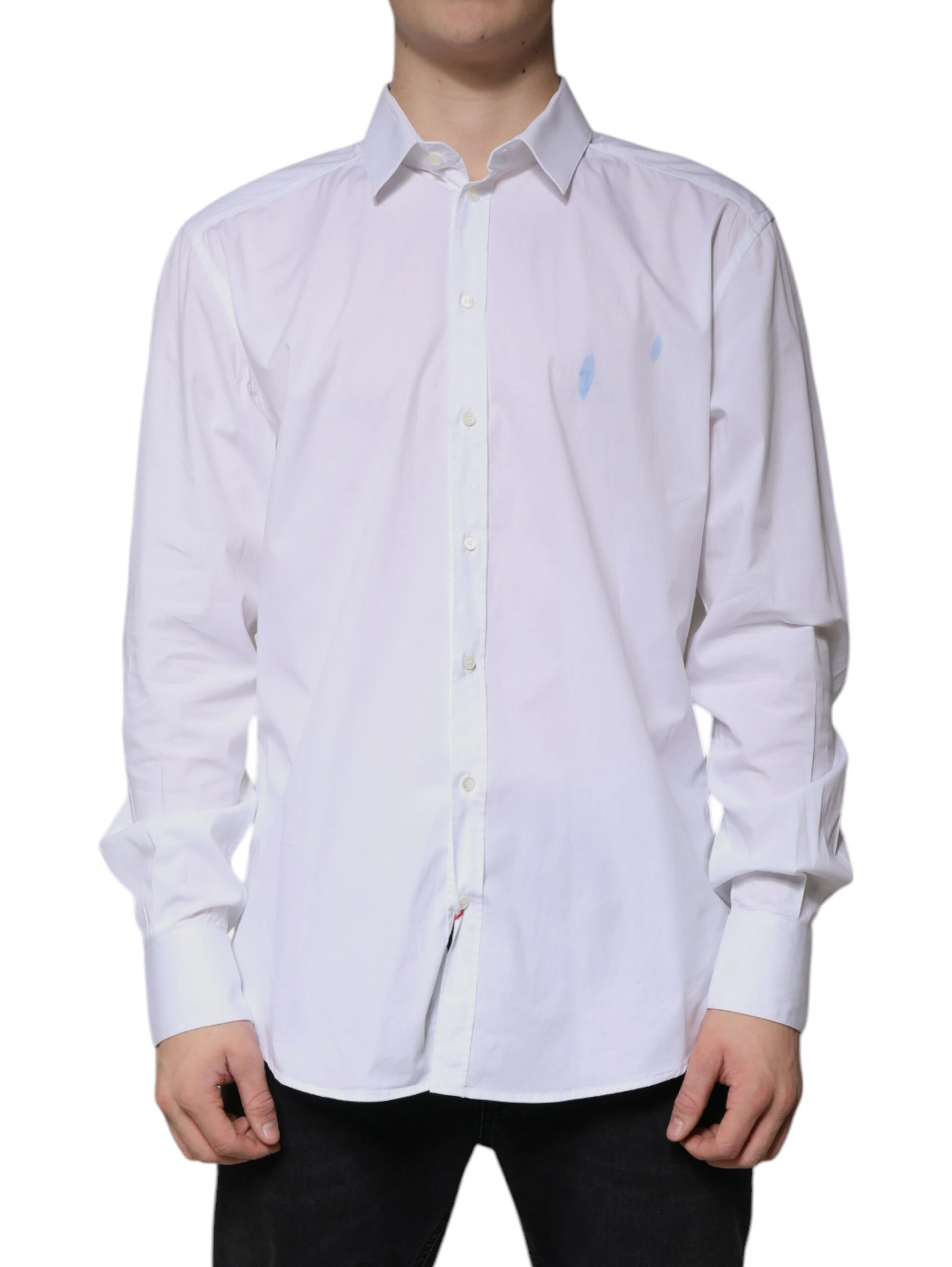 White Cotton Long Sleeve GOLD Dress Shirt