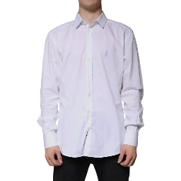White Cotton Long Sleeve GOLD Dress Shirt